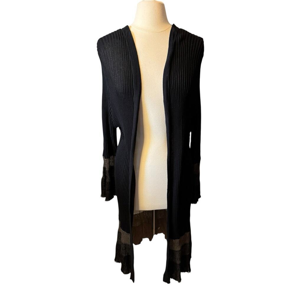 Chicos Travelers Size 3 US 16/18 Open Cardigan Sweater Duster Bell Sleeve Black